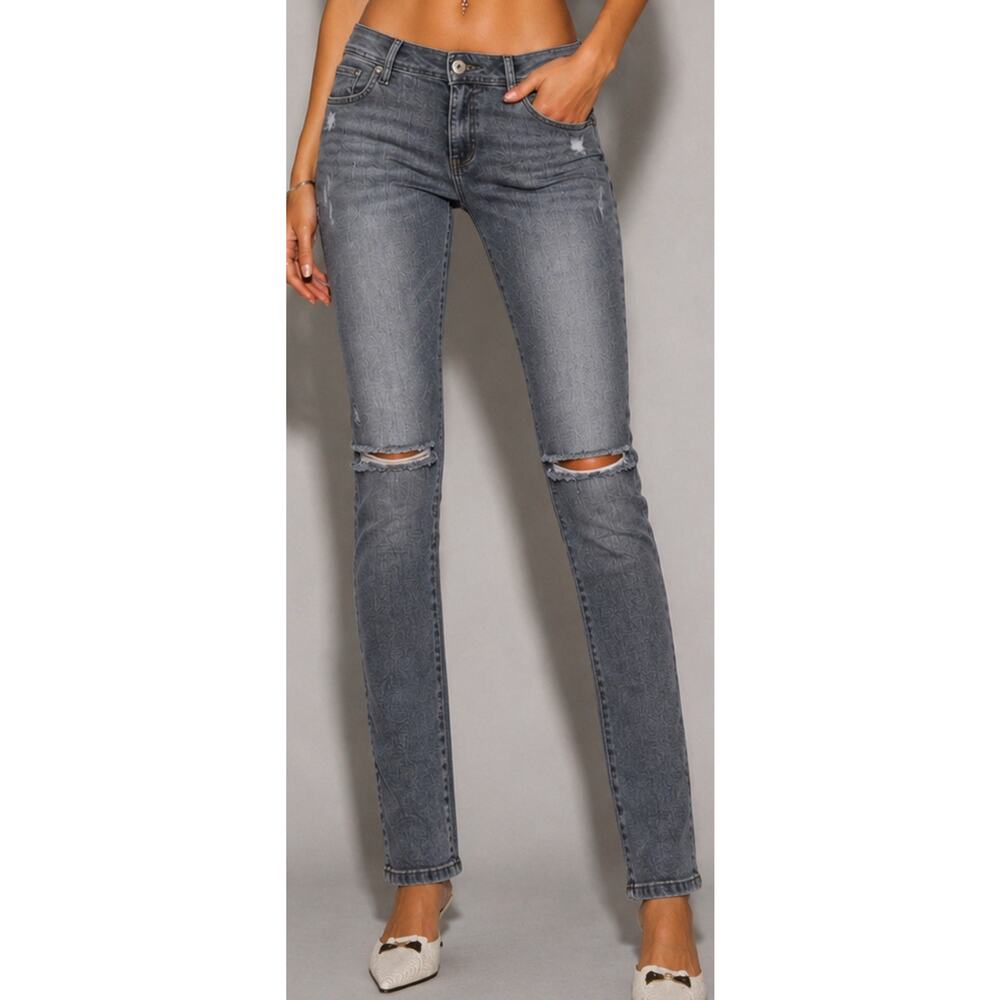 DL1961 Women Gray Distressed Ripped Straight Leg Jeans Size 28 Mid Rise Stretch